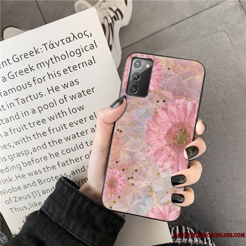 Samsung Galaxy Note20 Étoile Fleurs Coque De Téléphone Or Rose Incassable Losange