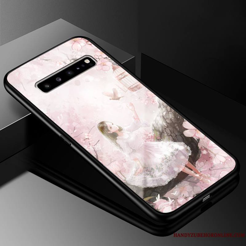 Samsung Galaxy S10 5g Coque Rose Verre Étoile Téléphone Portable Étui Tout Compris Fluide Doux