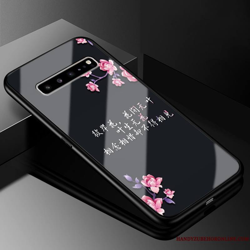Samsung Galaxy S10 5g Coque Rose Verre Étoile Téléphone Portable Étui Tout Compris Fluide Doux