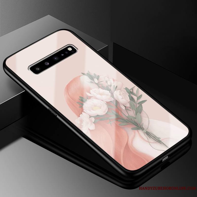 Samsung Galaxy S10 5g Coque Rose Verre Étoile Téléphone Portable Étui Tout Compris Fluide Doux