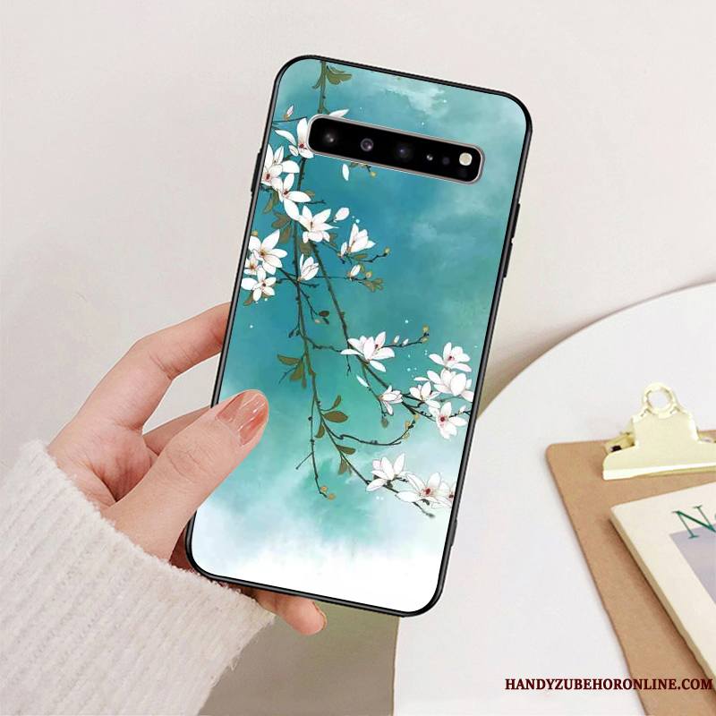 Samsung Galaxy S10 5g Coque Style Chinois Fluide Doux Incassable Vert Tout Compris Silicone Étui