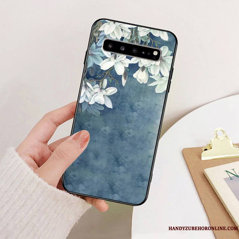 Samsung Galaxy S10 5g Coque Style Chinois Fluide Doux Incassable Vert Tout Compris Silicone Étui