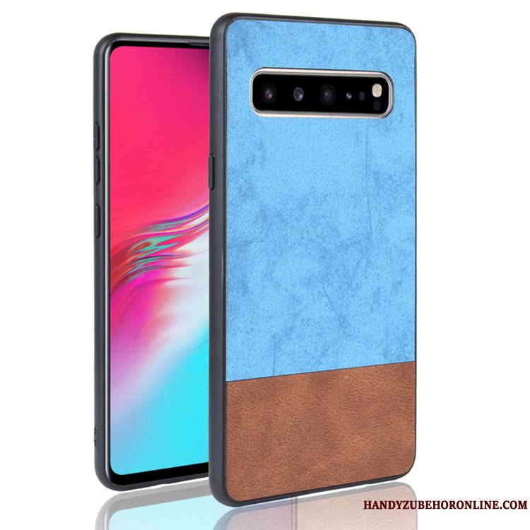 Samsung Galaxy S10 5g Cuir Coque Denim De Téléphone Couture Couleurs Étui Noir