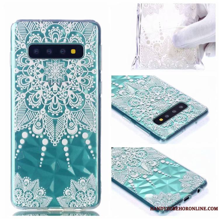 Samsung Galaxy S10 Coque De Téléphone Peinture Étoile Transparent Modèle Fleurie Vert Personnalité