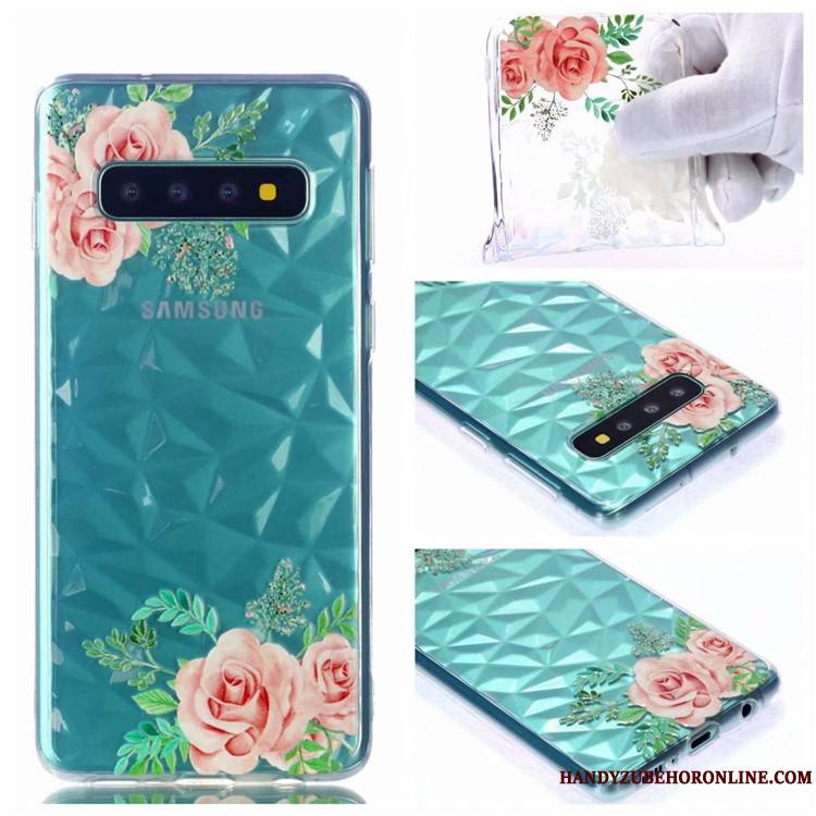 Samsung Galaxy S10 Coque De Téléphone Peinture Étoile Transparent Modèle Fleurie Vert Personnalité