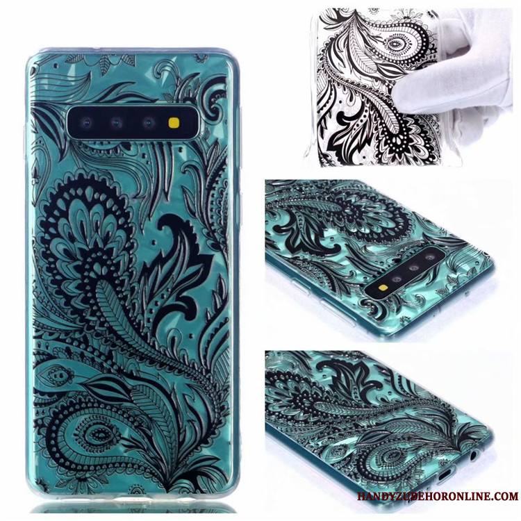 Samsung Galaxy S10 Coque De Téléphone Peinture Étoile Transparent Modèle Fleurie Vert Personnalité