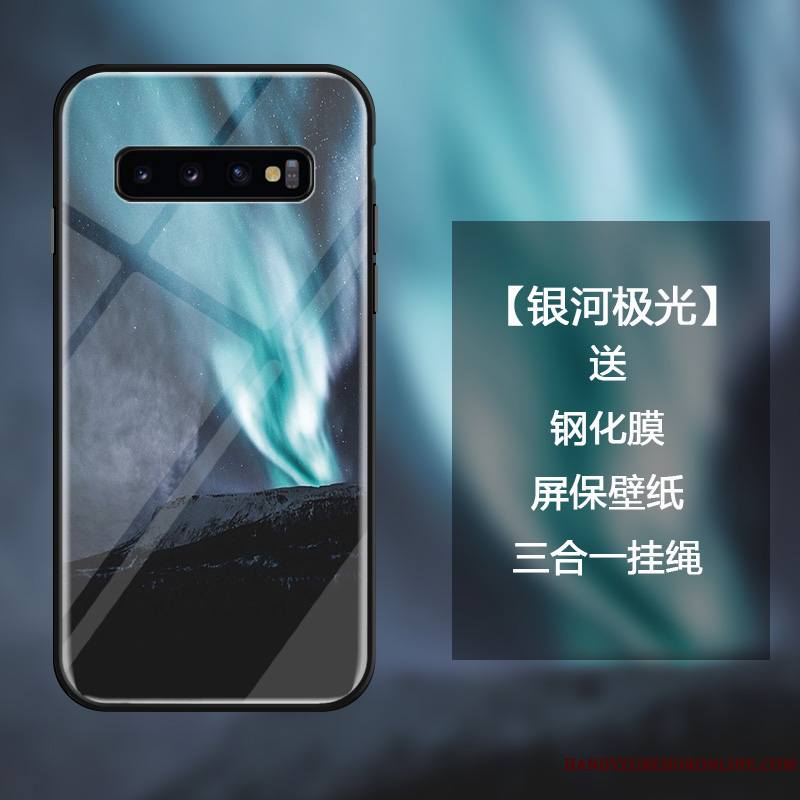 Samsung Galaxy S10+ Coque Mode Étoile Verre Trempé Noir Tout Compris Étui Net Rouge