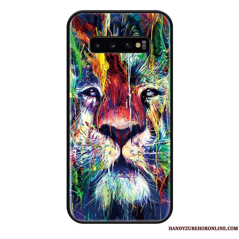 Samsung Galaxy S10+ Coque Vert Créatif Multicolore Personnalité Silicone Tout Compris Lion