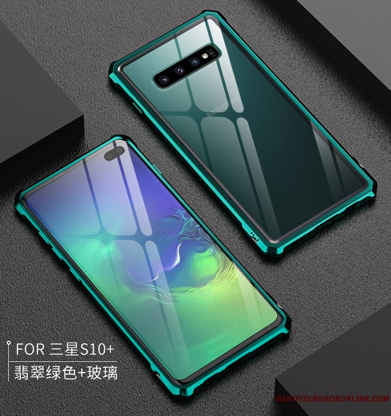 Samsung Galaxy S10+ Coque Étoile Protection Métal Incassable Étui Vert Transparent