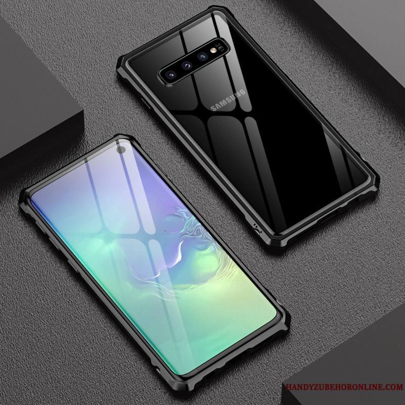 Samsung Galaxy S10+ Coque Étui Métal Border Créatif Étoile Gris Verre Trempé