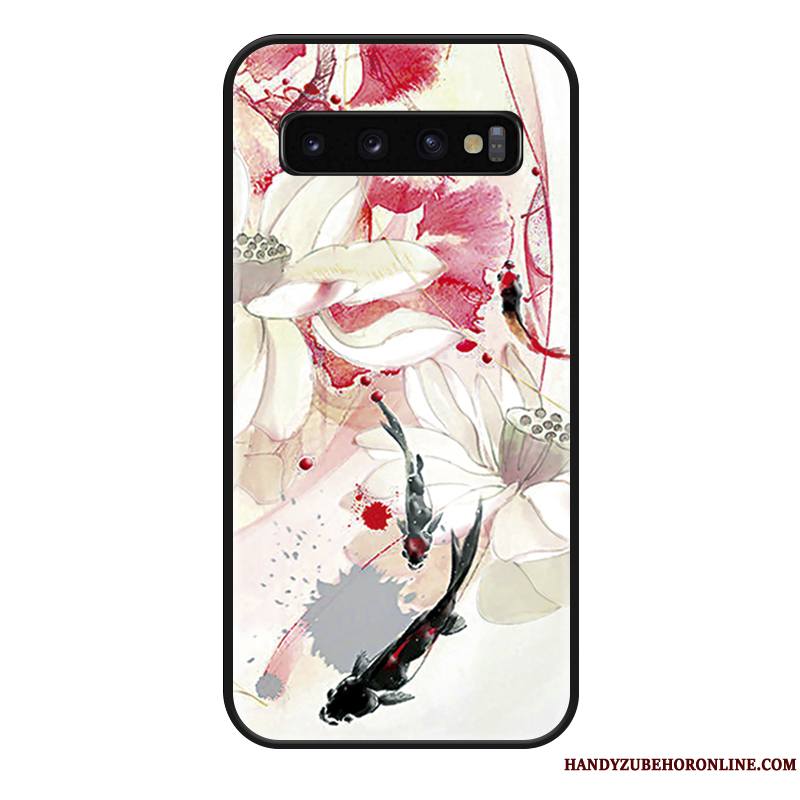 Samsung Galaxy S10 Coque Étui Personnalité Simple Vintage Silicone Blanc Style Chinois