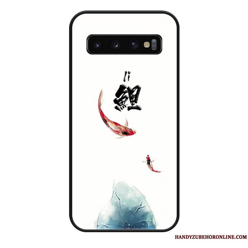 Samsung Galaxy S10 Coque Étui Personnalité Simple Vintage Silicone Blanc Style Chinois