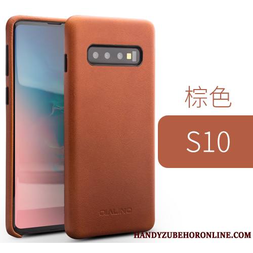 Samsung Galaxy S10 Coque Étui Téléphone Portable Couvercle Arrière Légères Business Petit Cuir Véritable