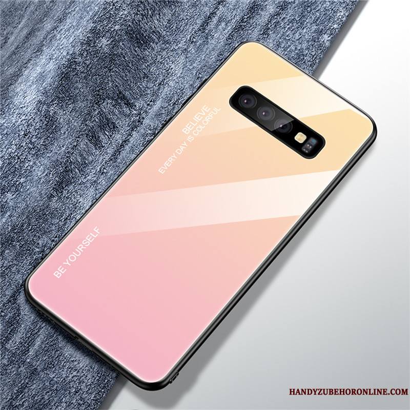 Samsung Galaxy S10+ Créatif Délavé En Daim Personnalité Coque Verre Silicone Tout Compris