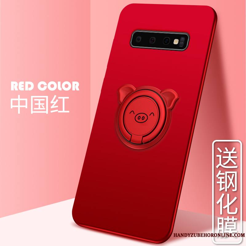 Samsung Galaxy S10+ Mignonne Rouge Étui Luxe Coque Net Rouge Magnétisme