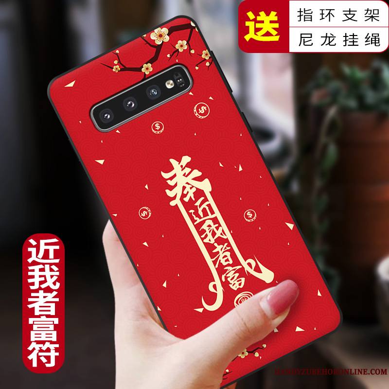 Samsung Galaxy S10+ Personnalité Étui Coque Rouge Silicone Incassable De Téléphone