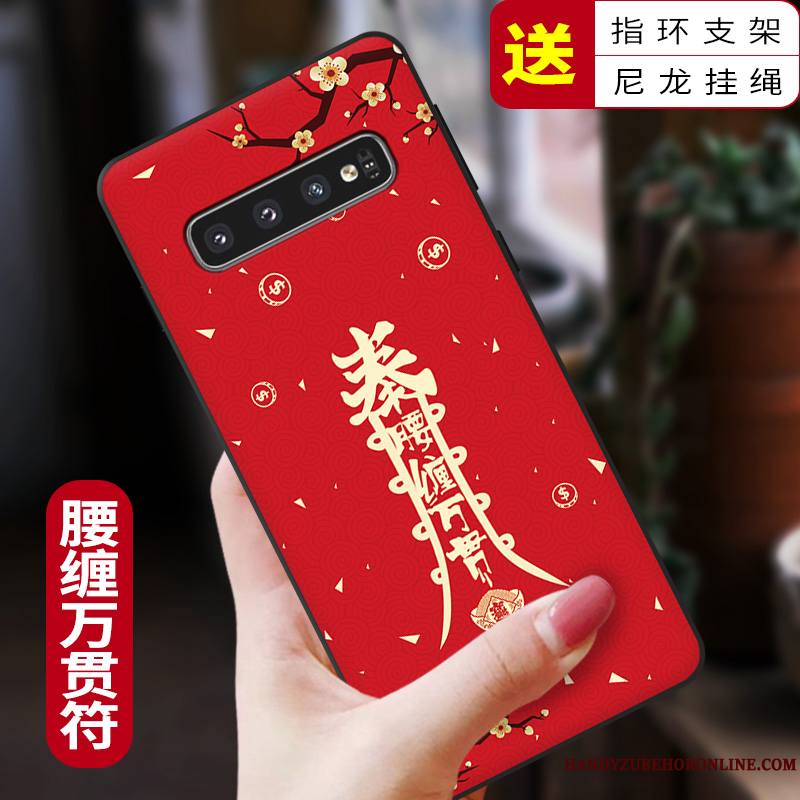 Samsung Galaxy S10+ Personnalité Étui Coque Rouge Silicone Incassable De Téléphone