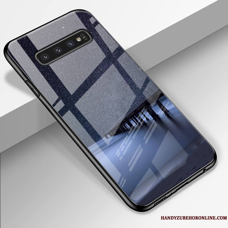 Samsung Galaxy S10 Tendance Bleu Verre Silicone Coque De Téléphone Incassable Étoile