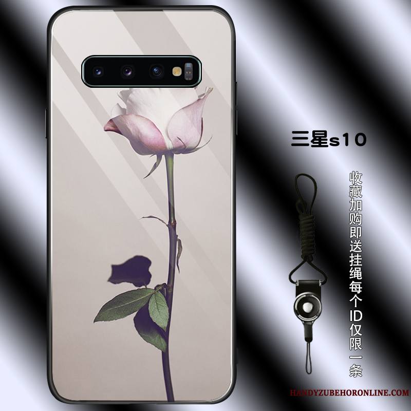 Samsung Galaxy S10 Verre Net Rouge Rose Protection Personnalité Coque De Téléphone Étui