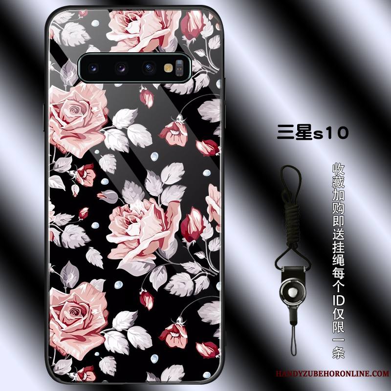 Samsung Galaxy S10 Verre Net Rouge Rose Protection Personnalité Coque De Téléphone Étui