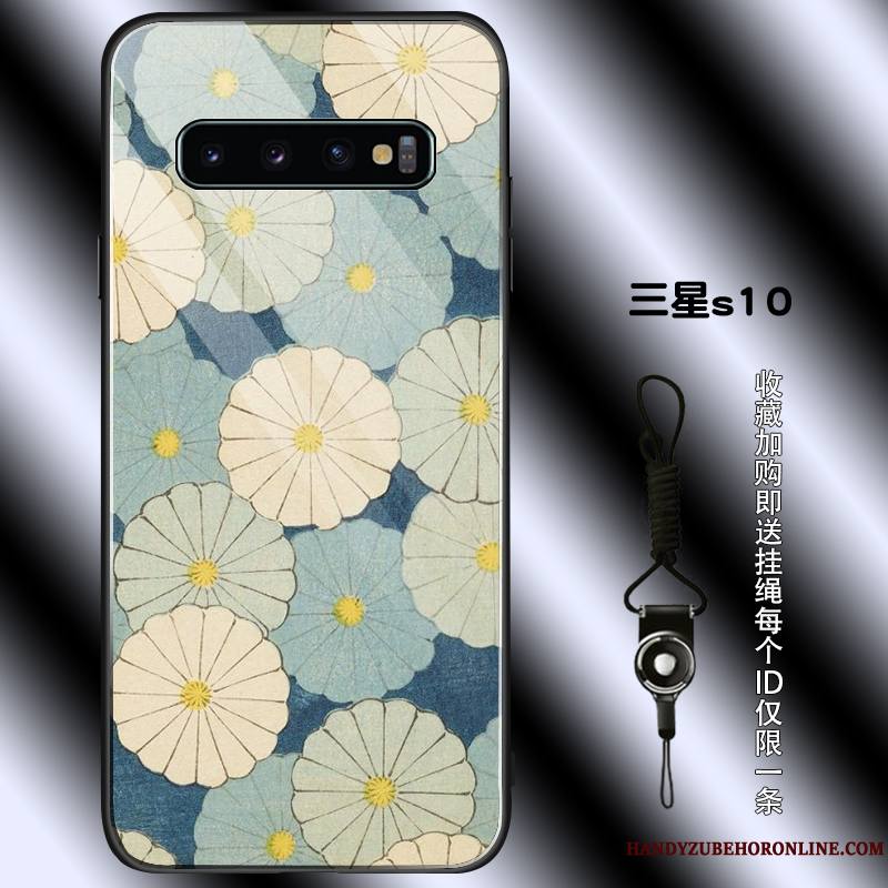 Samsung Galaxy S10 Verre Net Rouge Rose Protection Personnalité Coque De Téléphone Étui