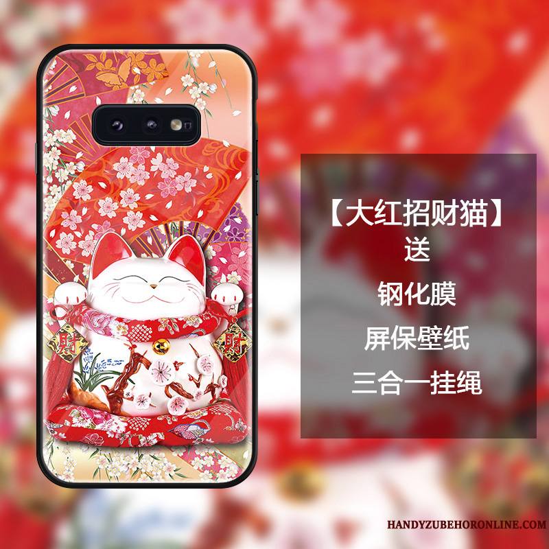 Samsung Galaxy S10e Coque Dessin Animé Mode Tout Compris Protection De Fête Chat Verre Trempé