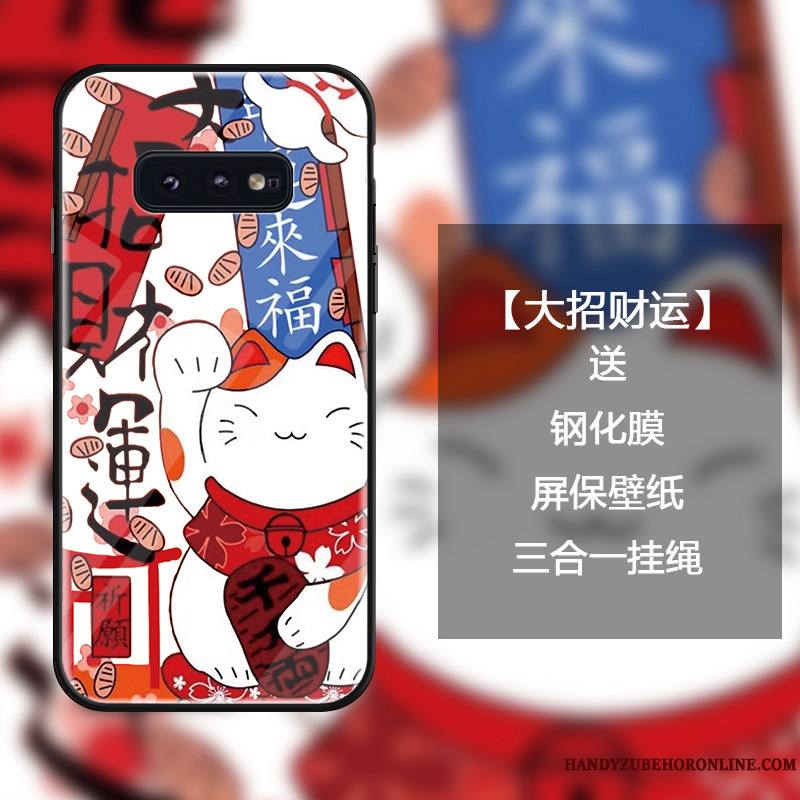 Samsung Galaxy S10e Coque Dessin Animé Mode Tout Compris Protection De Fête Chat Verre Trempé