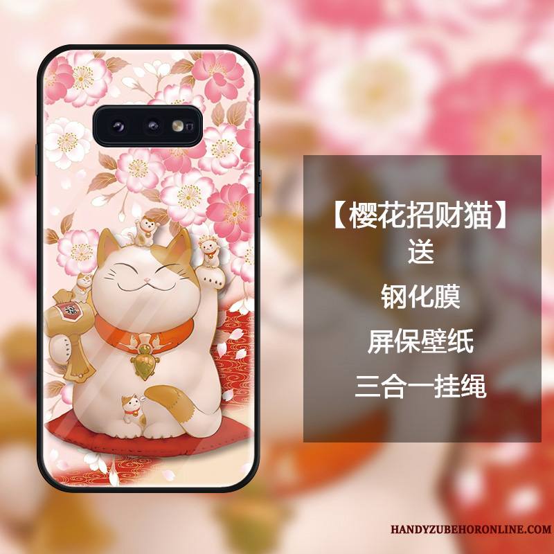 Samsung Galaxy S10e Coque Dessin Animé Mode Tout Compris Protection De Fête Chat Verre Trempé