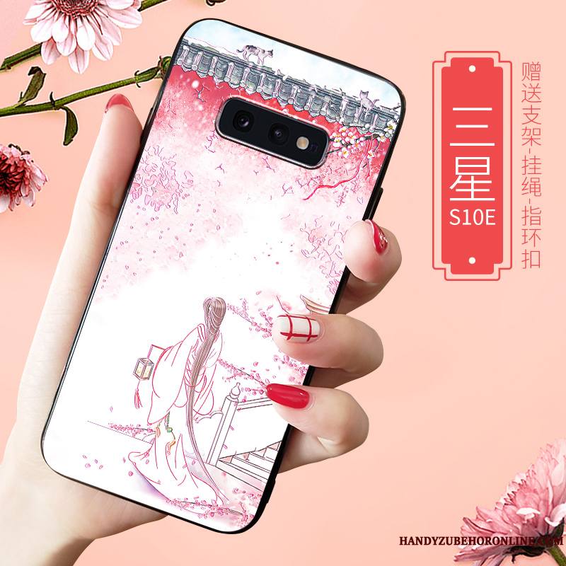 Samsung Galaxy S10e Coque Délavé En Daim Net Rouge Personnalité Fluide Doux Protection Étoile Bleu