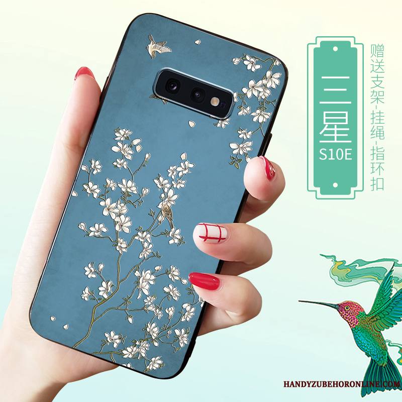 Samsung Galaxy S10e Coque Délavé En Daim Net Rouge Personnalité Fluide Doux Protection Étoile Bleu