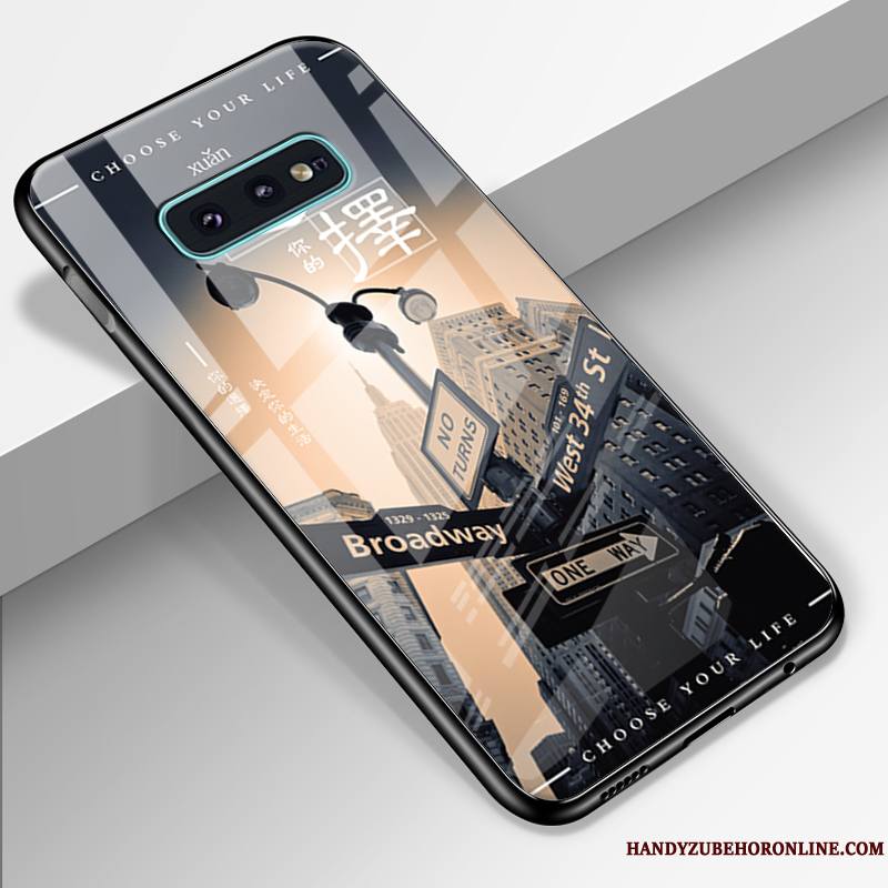 Samsung Galaxy S10e Coque Noir Personnalité Verre Silicone Étui Tout Compris Fluide Doux