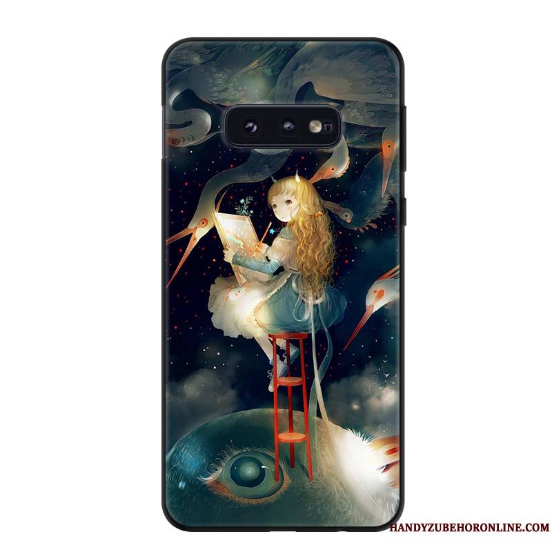 Samsung Galaxy S10e Protection Coque De Téléphone Étoile Vert Personnalité Délavé En Daim Fluide Doux