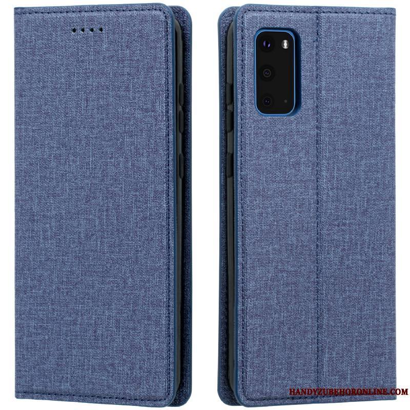 Samsung Galaxy S20 Coque De Téléphone Tissu Housse Étui En Cuir Étoile Bleu Modèle Fleurie