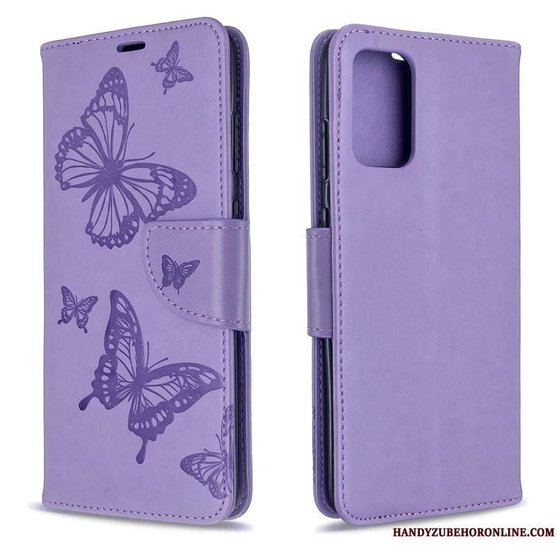 Samsung Galaxy S20 Coque Papillon Housse Couleur Unie En Relief Étui Gaufrage Ornements Suspendus