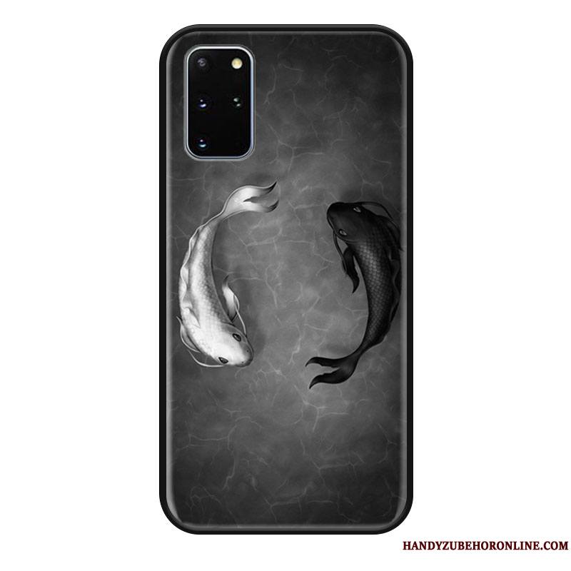 Samsung Galaxy S20+ Coque Style Chinois Délavé En Daim Incassable Protection Noir Squid Étoile