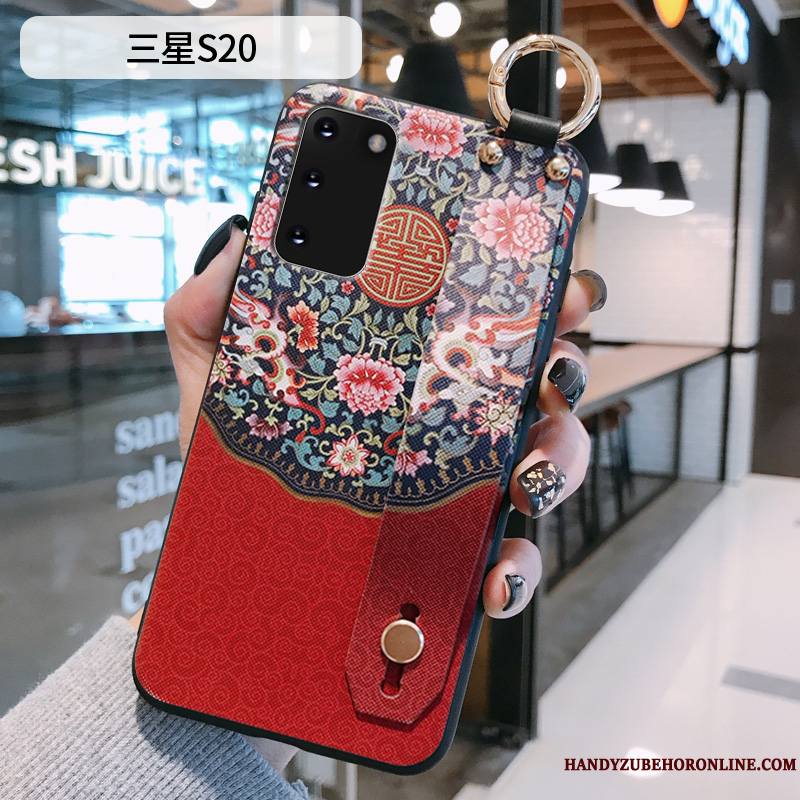 Samsung Galaxy S20 Modèle Fleurie Étoile Vintage Étui Silicone Rouge Coque De Téléphone