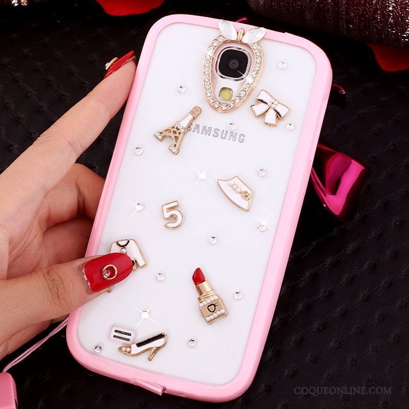 Samsung Galaxy S4 Noir Transparent Fleurs Coque Étui Ornements Suspendus Protection