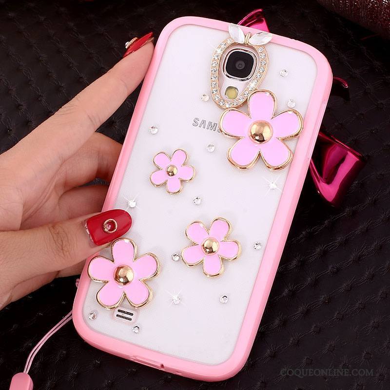 Samsung Galaxy S4 Noir Transparent Fleurs Coque Étui Ornements Suspendus Protection