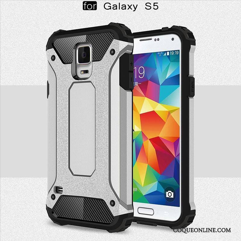 Samsung Galaxy S5 Coque Incassable Argent Protection Délavé En Daim Étui Couvercle Arrière Silicone