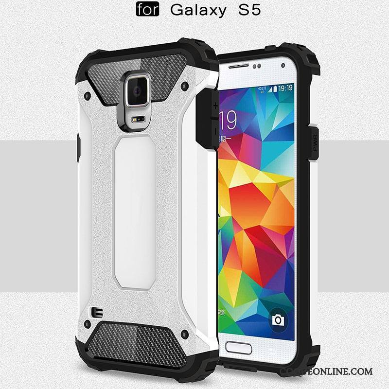 Samsung Galaxy S5 Coque Incassable Argent Protection Délavé En Daim Étui Couvercle Arrière Silicone