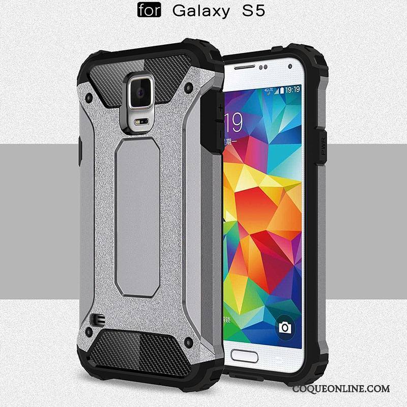 Samsung Galaxy S5 Coque Incassable Argent Protection Délavé En Daim Étui Couvercle Arrière Silicone