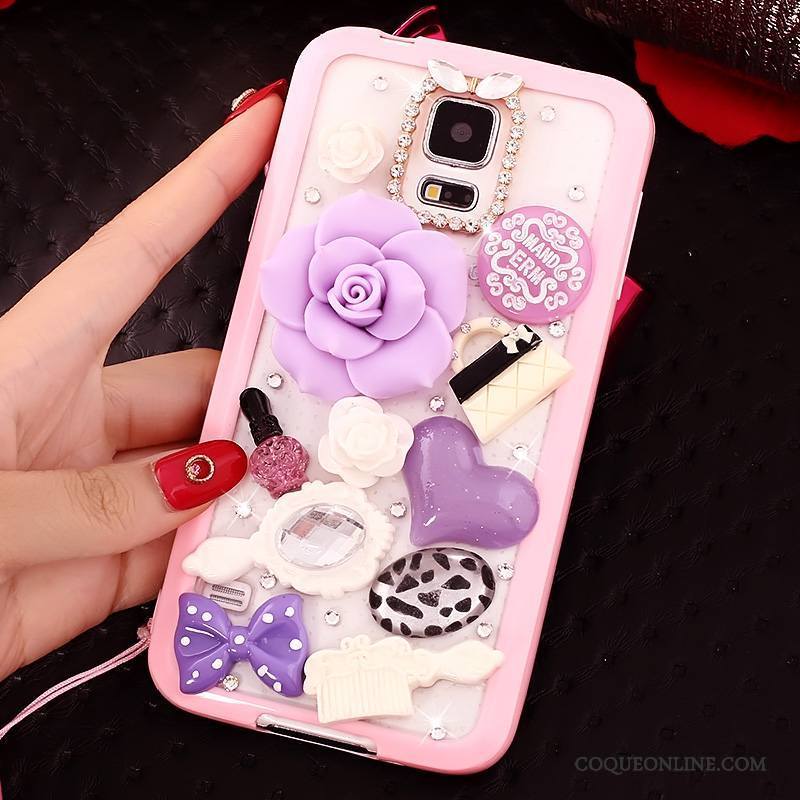 Samsung Galaxy S5 Coque Strass Très Mince Incassable Rose Dessin Animé Ornements Suspendus Étui