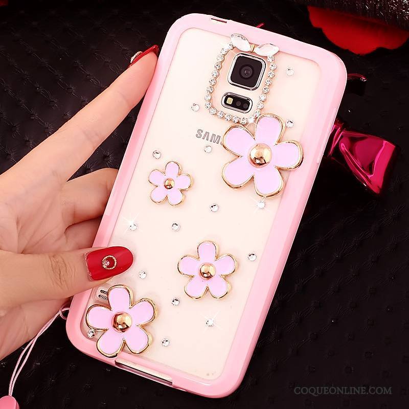 Samsung Galaxy S5 Coque Strass Très Mince Incassable Rose Dessin Animé Ornements Suspendus Étui