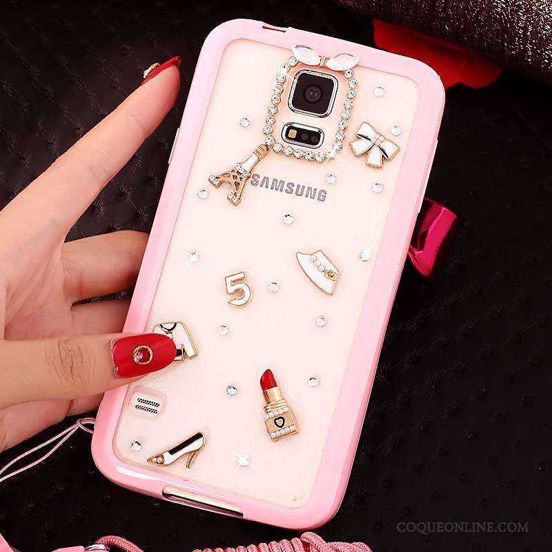 Samsung Galaxy S5 Coque Strass Très Mince Incassable Rose Dessin Animé Ornements Suspendus Étui