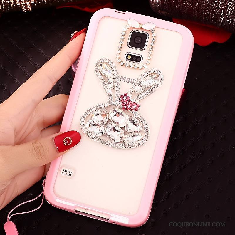 Samsung Galaxy S5 Coque Strass Très Mince Incassable Rose Dessin Animé Ornements Suspendus Étui