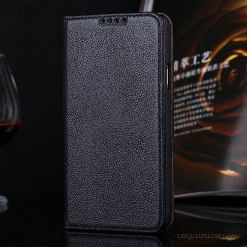 Samsung Galaxy S5 Coque Étui En Cuir Protection Cuir Véritable Noir Étoile Clamshell Téléphone Portable