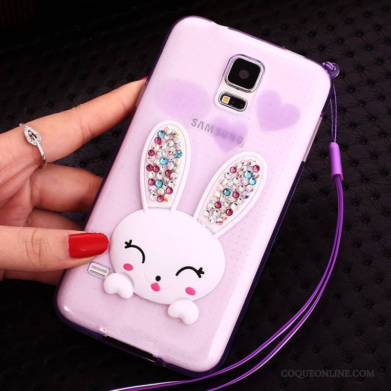 Samsung Galaxy S5 Lapin Pompon Support Coque De Téléphone Transparent Étoile Silicone