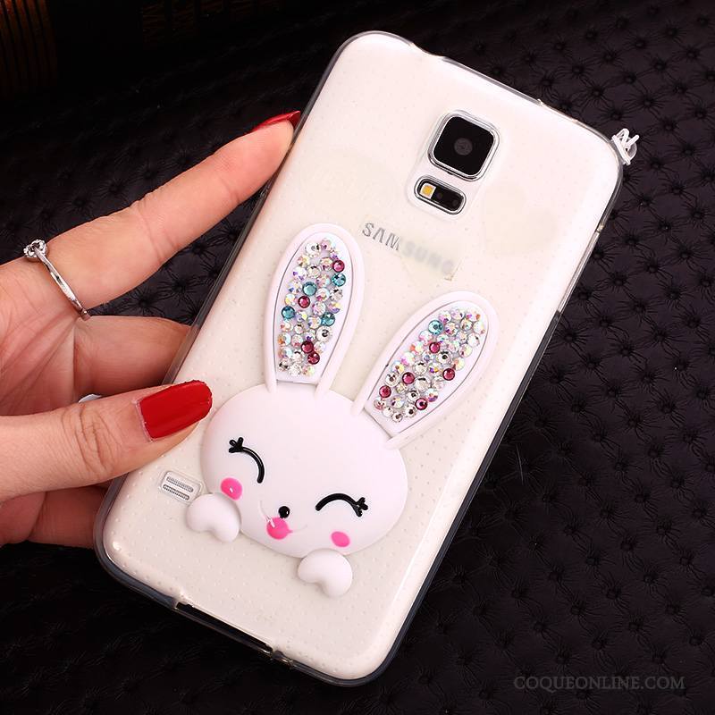 Samsung Galaxy S5 Lapin Pompon Support Coque De Téléphone Transparent Étoile Silicone