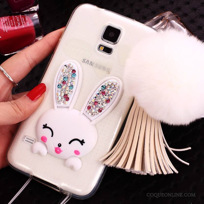 Samsung Galaxy S5 Lapin Pompon Support Coque De Téléphone Transparent Étoile Silicone