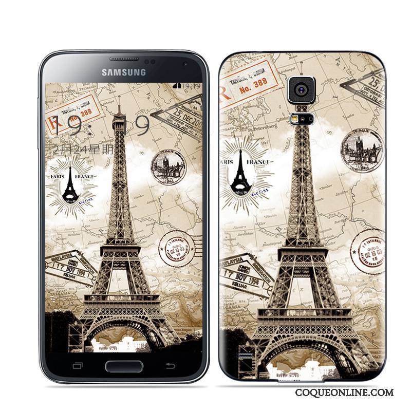 Samsung Galaxy S5 Noir Étoile Multicolore Coque Téléphone Portable Blanc Couvercle Arrière